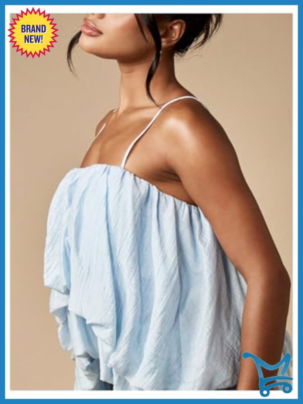 Bubble Hem Camisole Ruffle Layered Spaghetti Strap Cute Cami Top - Picture 4 of 4